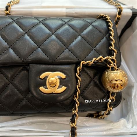 chanel 20s pearl crush gold ball mini flap bag|Chanel Pearl Crush Mini Rectangular Flap Bag Black Lambskin Light Gold .